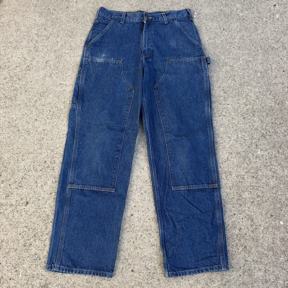 Vintage Carhartt Loose Double Knee Carpenter Denim Pants 33x32 Workwear B73-DST